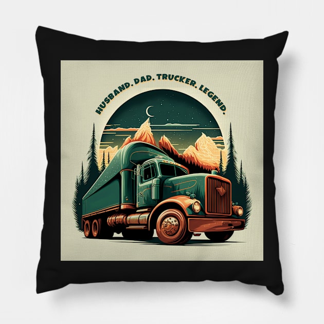 Husband Dad Trucker Legend #6 Pillow by aifuntime