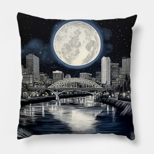 Full Sturgeon Moon Over the City of Roses (Portland Oregon) Pillow