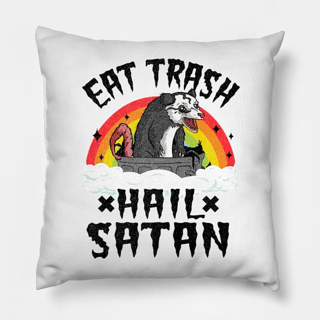 Eat Trash Hail Satan Funny Death Metal Pillow by Kuehni