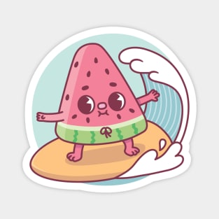 Cute Watermelon Surfing The Waves Funny Magnet