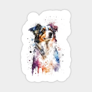 Rainbow Miniature American Shepherd Watercolor Art Magnet