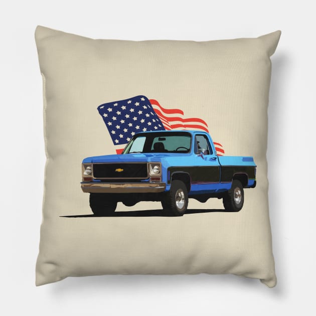 Blue Old Pickup Truck Pillow by Widmore