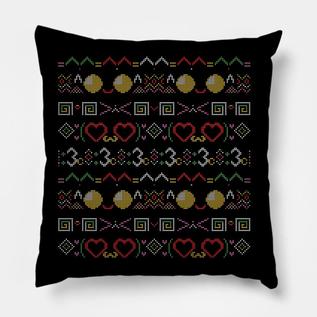 Cat Emoji Ugly Christmas Sweater Pillow by Alice_Wieckowska