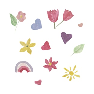 Watercolor cute flowers happy positivie stickers set T-Shirt