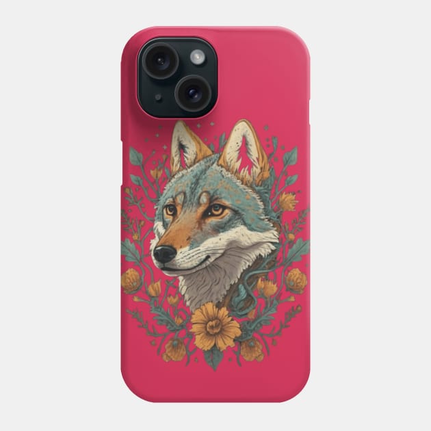 Cute floral coyote gift ideas, coyote kids tee, coyote stickers Phone Case by WeLoveAnimals