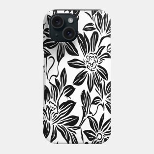 White and Black Floral Lino Print Phone Case