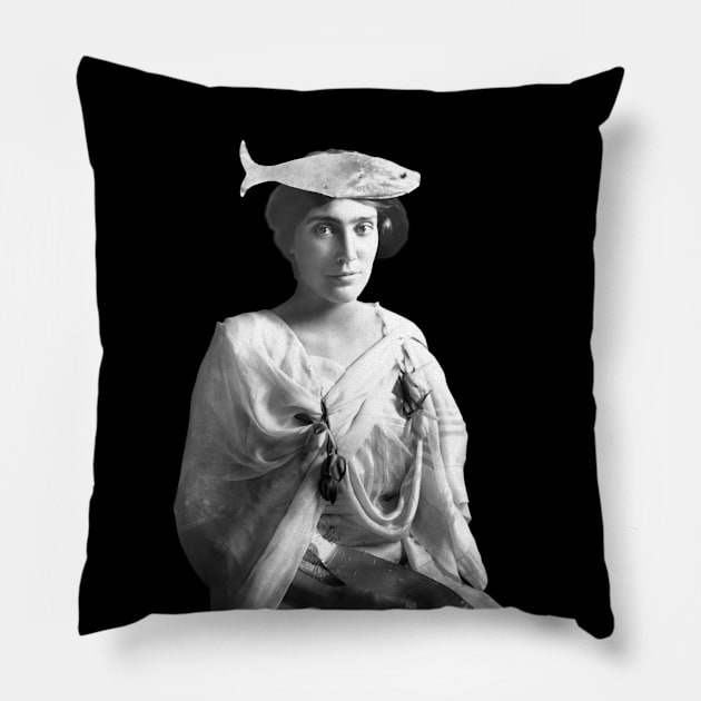 Classy Woman Wearing A Fish Hat - 1914 Pillow by warishellstore