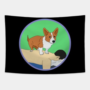 Cute Corgi giving back massage Tapestry