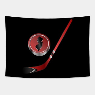 NHL - NJ Red Black Silver White accent Stick and Puck Tapestry