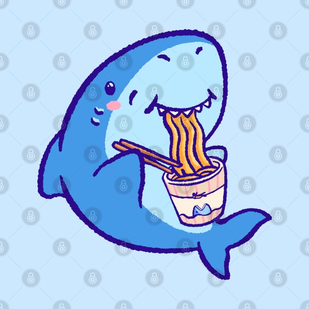 A cute shark eating ramen with chopsticks by Tinyarts