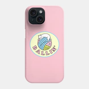 Cute White Kitty Cat Sleeping on A Yarn Ball - Pastel Colors Phone Case