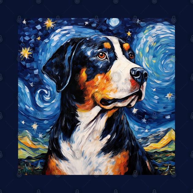 Greater Swiss Mountain Dog Painted in The Starry Night style by NatashaCuteShop