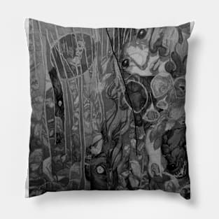 Girl in flowers, black and white Pillow