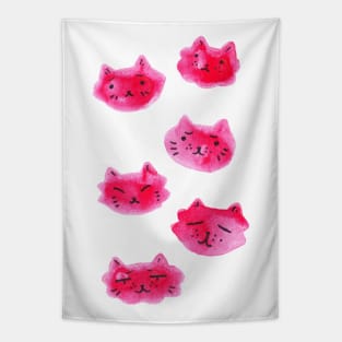 Red Watercolor Kitty Faces Tapestry