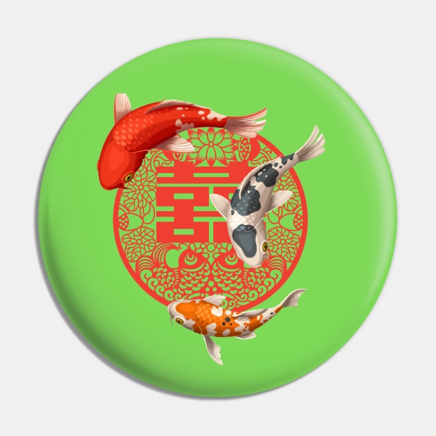Double Happiness Koi Fish Lime Green with Red Symbol - Hong Kong Retro Pin by CRAFTY BITCH