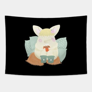 Mouse with cocoa in comfy place Tapestry