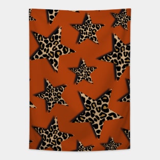 Leopard Print, Stars, on Rust Orange, Brown Tapestry