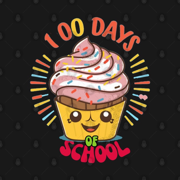 100 Days of School Shirt - Classic 100 Days of School T-Shirt for Teacher or Kids, Happy Cupcake by RACACH