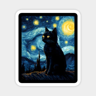 Starry Night Black Cat Magnet