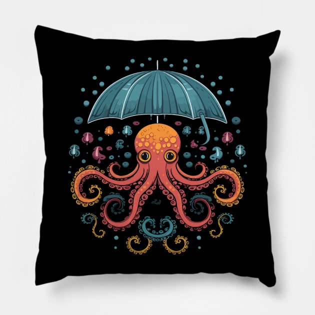 Octopus Rainy Day With Umbrella Pillow by JH Mart