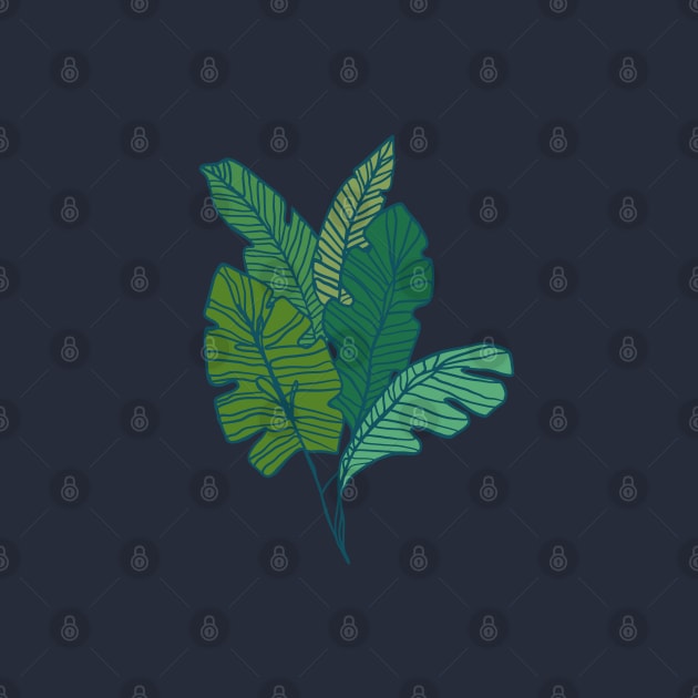 Contour Line Leaves in Teal by latheandquill