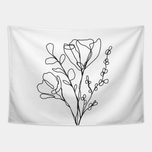 Wildflower Botanical Line Art | Elegant Floral Leaf Design Tapestry