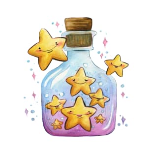 Fairy Bottle Little happy stars watercolour painting T-Shirt