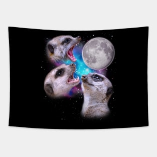 Three Meerkats Howl at the Moon Tapestry