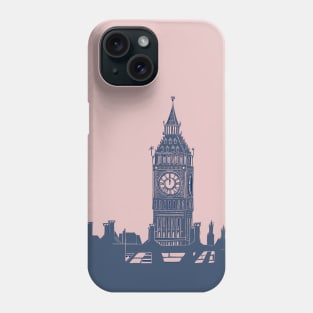 Big Ben London Skyline Linocut Blue and Pink Phone Case