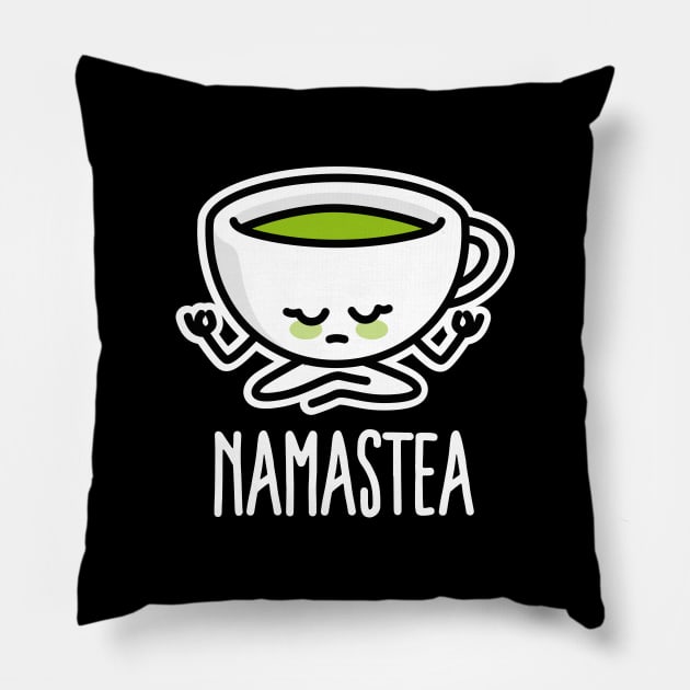 Namastea Namaste Yoga meditation green tea Matcha Goa Pillow by LaundryFactory