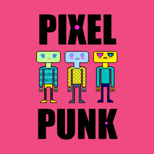 Pixel Punk Girl Robots in Pink T-Shirt