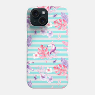 Stripe and Flowing Floral Pattern Phone Case