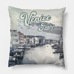 Venice Italy ❤️️ Vintage style poster ❤️️ Most Beautiful Places on Earth ❤️️ Gondolier on a canal Pillow