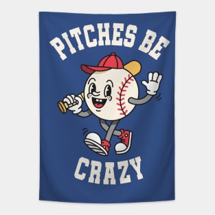 Pitches Be Crazy! Funny Vintage Baseball Cartoon Tapestry