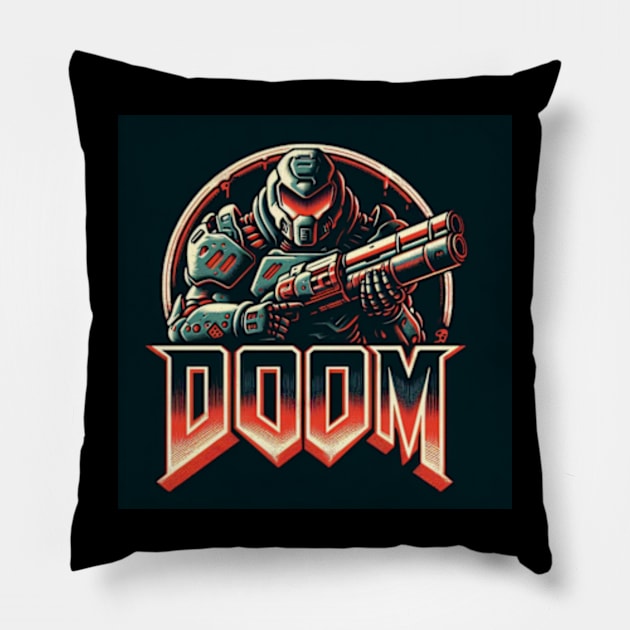 Doom Guy with Gun Up. Pillow by The Doom Guy