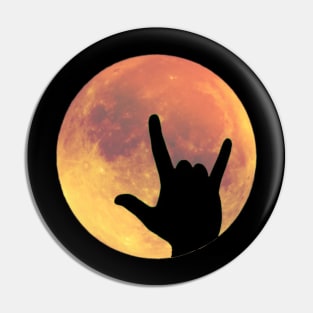 Full Moon with I Love You ASL Sign Language Hands Silhouette Pin