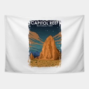 Capitol Reef National Park at Night Vintage Minimal Travel Poster Tapestry