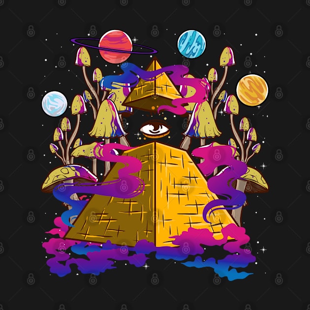 Pyramid Mushrooms Psychedelic Art Design by E