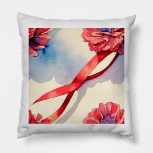 Watercolor red bow red ribbon Pillow