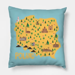 Poland Illustrated Map Pillow