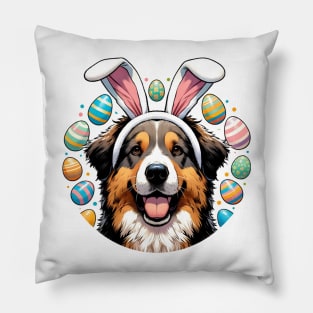 Mountain Cur Enjoys Easter with Bunny Ears Fun Pillow