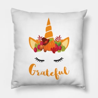 Unicorn Thanksgiving Women and Toddler Fall T-Shirt Grateful Pillow