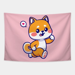 Cute Shiba Inu Dog Running Cartoon Tapestry