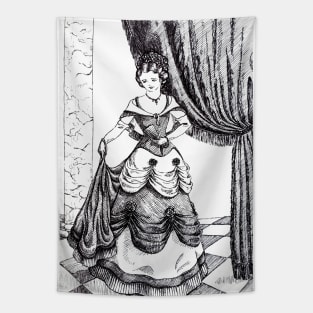 Ink drawing - vintage lady in ballroom Tapestry