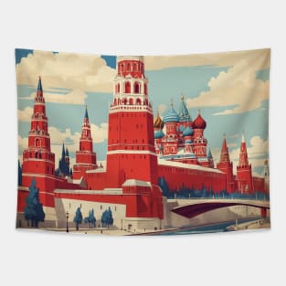 Moscow Kremlin Russia Vintage Tourism Poster Tapestry