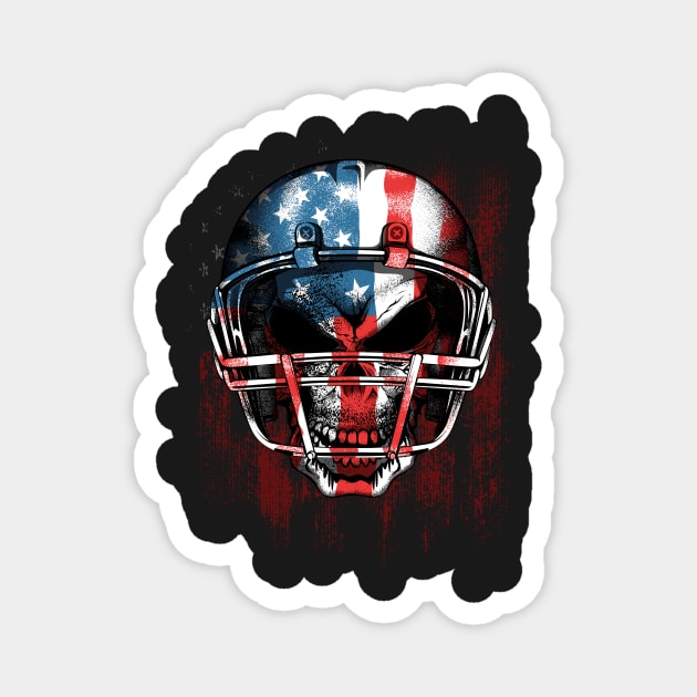 American Football USA Flag Skull Helm Magnet by Evoke Collective