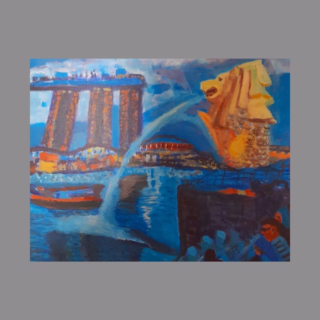 A scenery of the Merlion in Singapore by Sabrina's Design