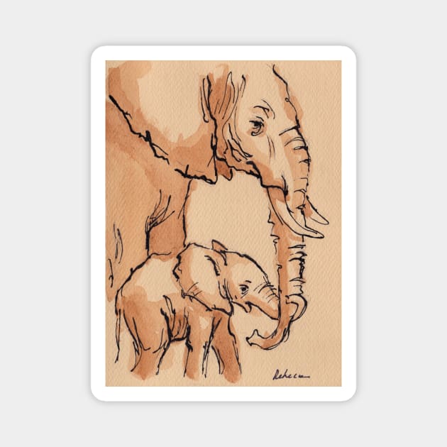 My Mama: Baby Elephant & Mama Watercolor Painting #12 Magnet by tranquilwaters