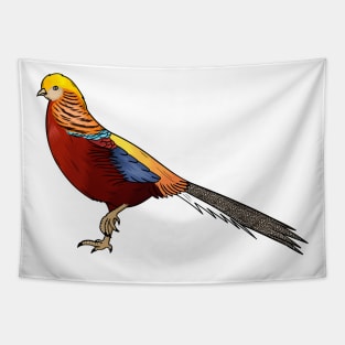 Golden pheasant bird cartoon illustration Tapestry