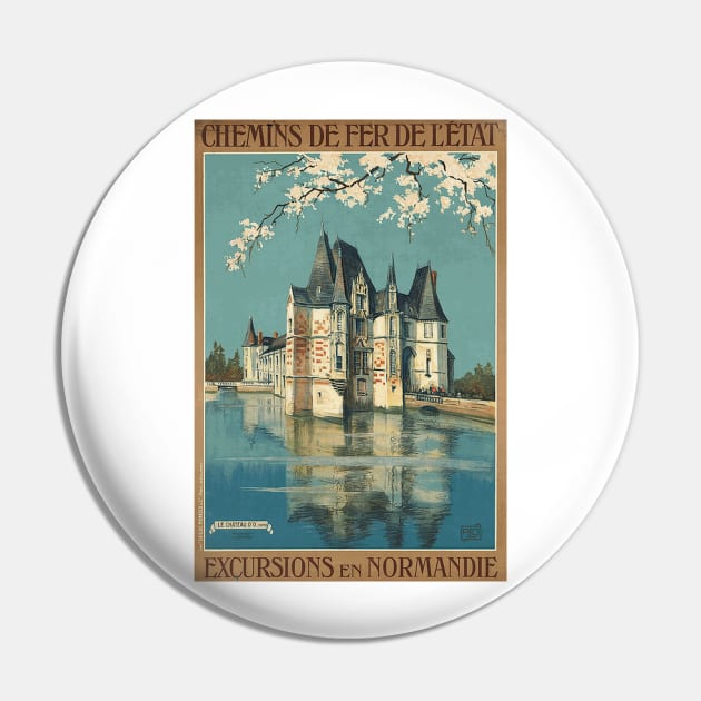 Excursions en Normandie  - Vintage French Railway Travel Poster Pin by Naves